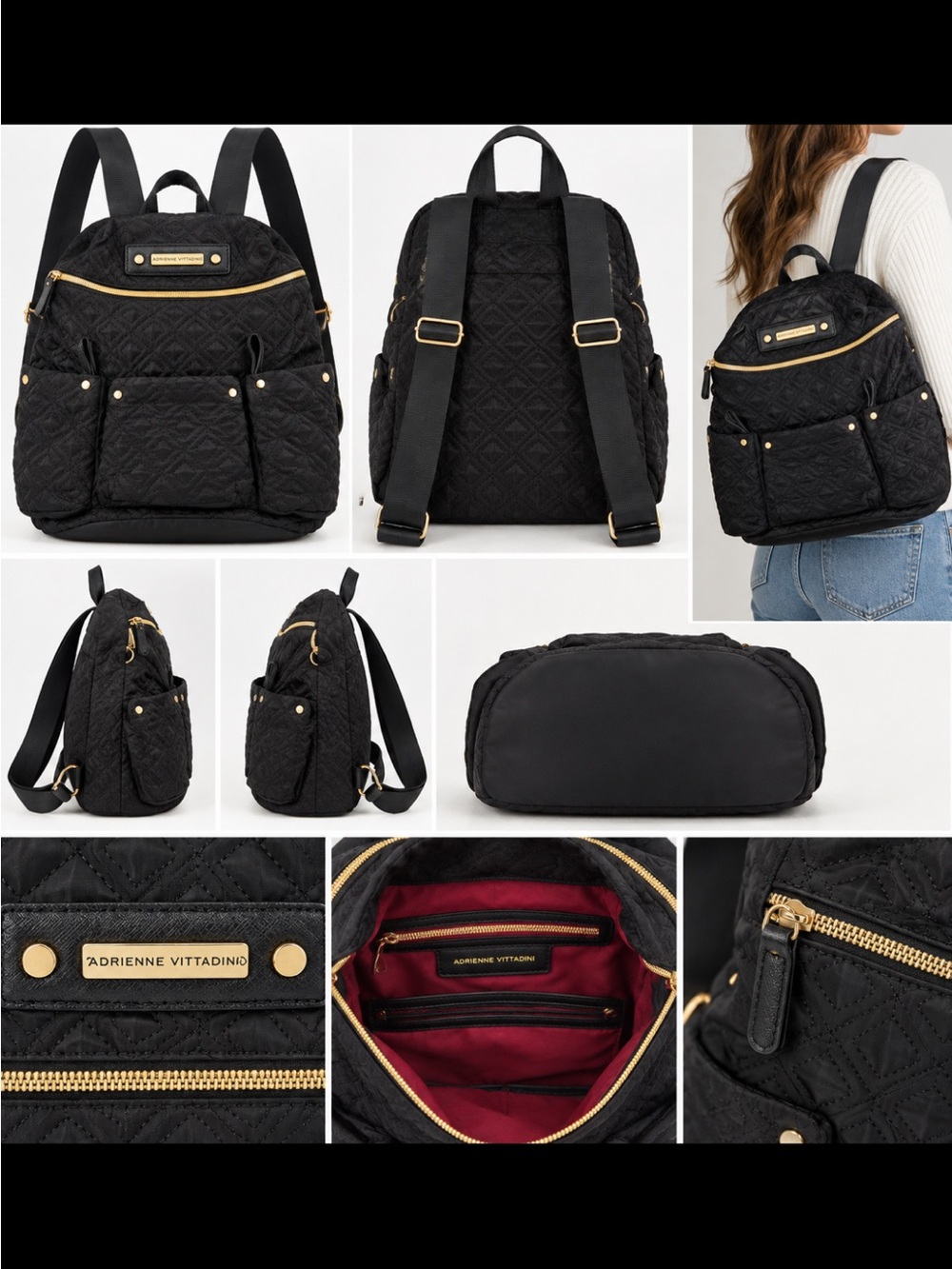 Adrienne Vittadin   Quilted Backpack with Gold Hardware
